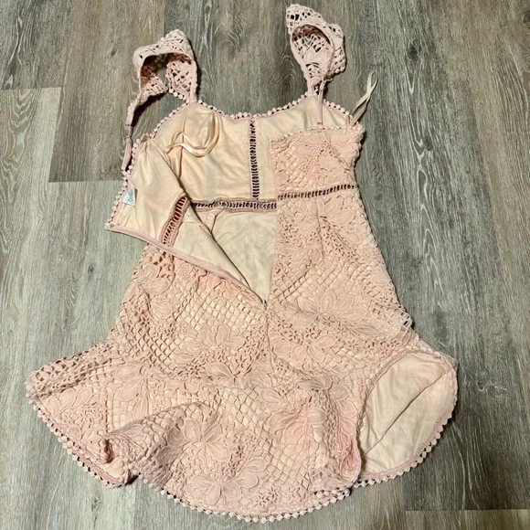 Selfie Leslie- Hali Frill Strap Crochet Overlay Pink Mini-Dress - Size XS. - Picture 8 of 8